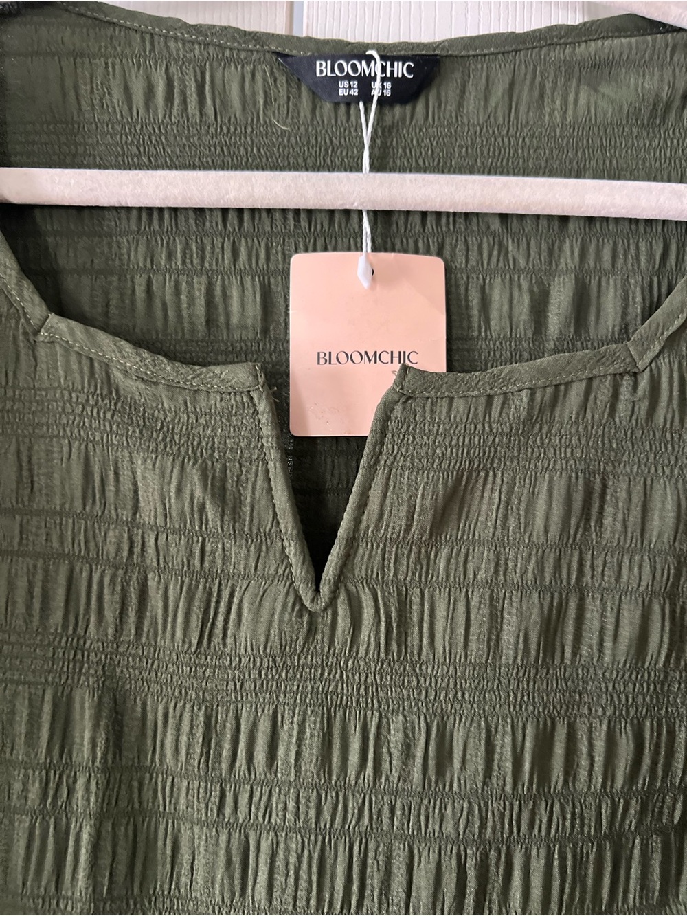 BloomChic Olive Green Textured Split-V Blouse - Picture 4 of 4